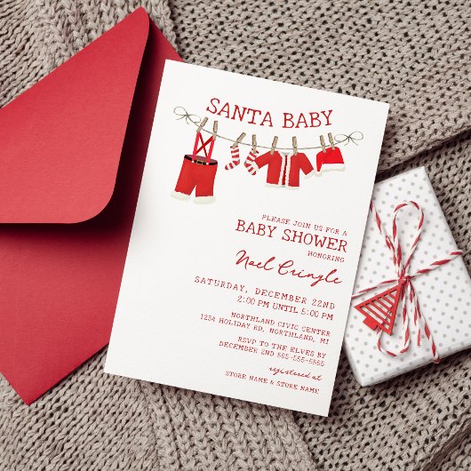 Père Noël Baby Christmas Baby Shower Invitations