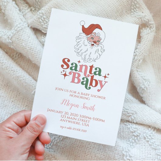 Père Noël Baby Retro Baby shower Invitation