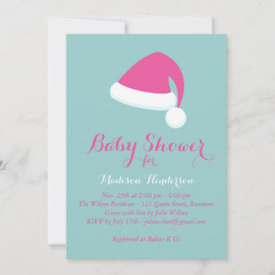 Père Noël Baby shower Invitation - rose & turquois