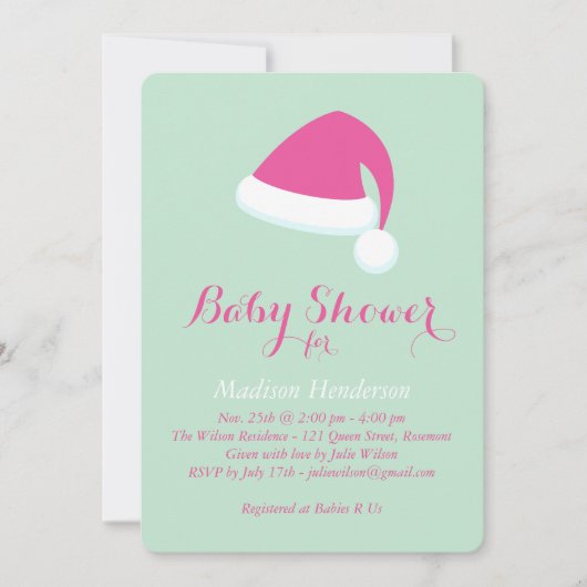 Père Noël Baby shower Invitation - vert menthe (Devant)