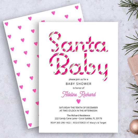 Père Noël bébé rose Baby shower de Noël Invitation