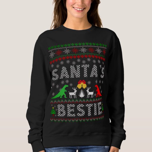 Père Noël Bestie Dino hiver Noël laide Sweat (Devant)
