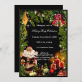 Père Noël Bougies cloches Noël Invitation (Devant / Derrière)