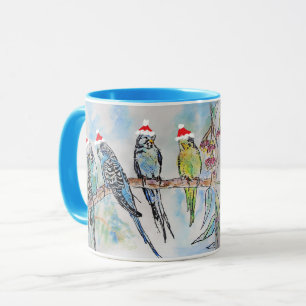 père Noël Budgie Christmas Mug Blue