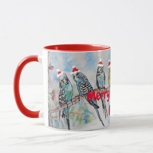 Père Noël Budgie Joyeux Noël Nom de Mug Red (Gauche)