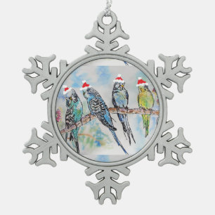 père Noël Budgie Parrot Aquarelle Budgies Ornement