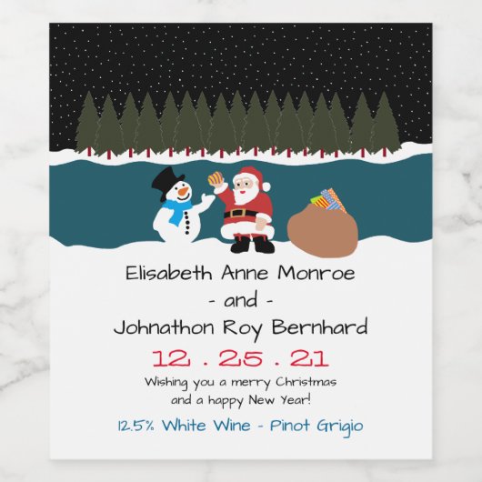 Père Noël Cadeau Au Étiquette De Vin Snowman (Étiquettes simples)