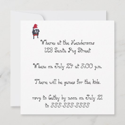 Père Noël Carlin, Noël en juillet Fête Invitations (Dos)