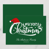 Père Noël Casquette Vert Nom de famille, Carte de (Devant / Derrière)