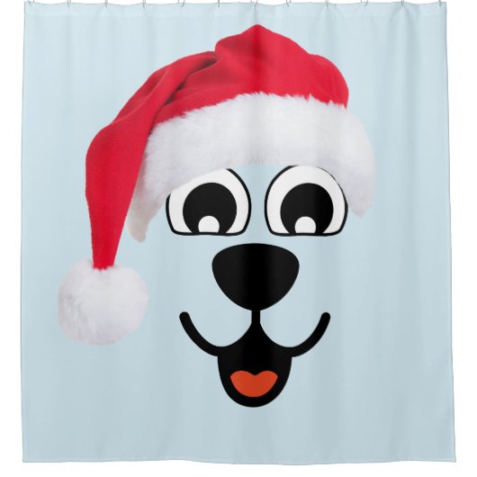 Père Noël Chien Visage clair Douche Bleue Rideau (Devant)