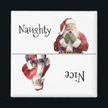 Père Noël Christmas Naughty Nice Magnet<br><div class="desc">Cette conception a été créée par art numérique. Elle peut être personnalisée dans la zone fournir ou customiser en choisissant le clic pour customiser une autre option et en changeant le nom, les initiales ou les mots. Vous pouvez également modifier la couleur et le style du texte ou supprimer le...</div>