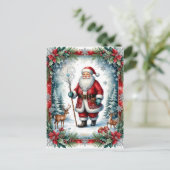 Père Noël classique avec carte de Noël de bâton (Debout devant)