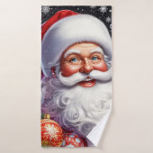 Père Noël classique avec présent & ornements (Serviette de bain)