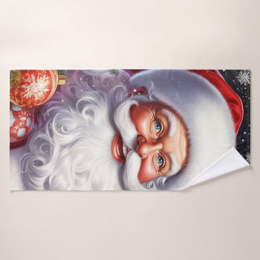 Père Noël classique avec présent & ornements (Serviette de bain)
