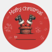 Père Noël coincé dans la cheminée étiquette cadeau (Devant)