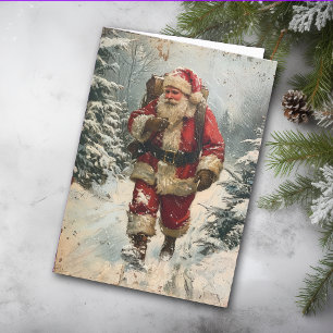 Père Noël dans la carte de Noël Forest Vintage