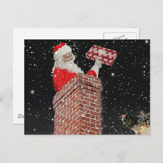 Père Noël dans la carte postale de la cheminée (Devant / Derrière)