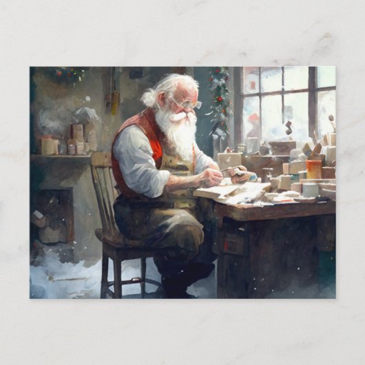 Père Noël dans sa carte postale atelier (Devant)