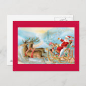 Père Noël dans Sleigh avec la carte postale de (Devant / Derrière)