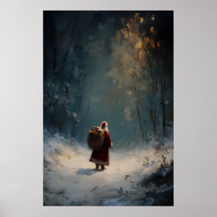 Père Noël dans une impression de forêt hivernale, 