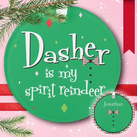 Père Noël Dasher Reindeer Preppy Green Christmas