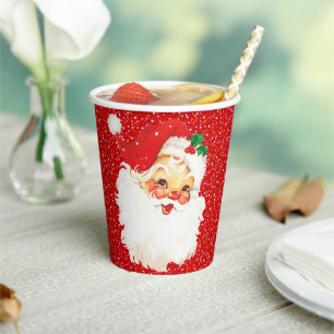 Père Noël de Noël sur des gobelets en papier rouge