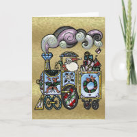 Père Noël démodé dans sa carte de voeux de train