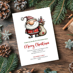 Père Noël dessiné à la main drôle, carte de vœux f
