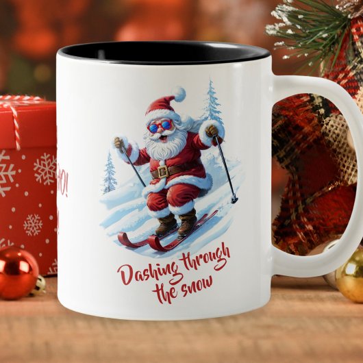 Père Noël drôle dévalant la neige Mug de Noël