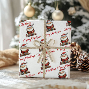 Père Noël drôle et joueur Papier cadeau de dessin 