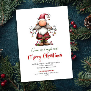 Père Noël drôle moderne carte de vœux festive dess