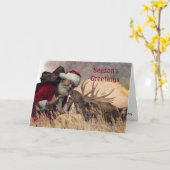 Père Noël embrassé et carte de vœux pliée Élan (Fleur jaune)