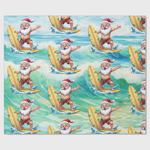 Père Noël en surf Papier cadeau