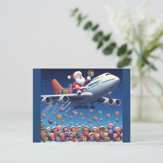 Père Noël en train de monter sur carte postale jum (Debout devant)