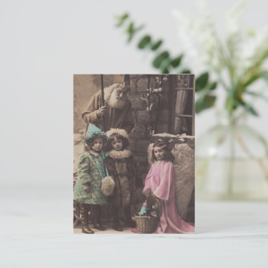Père Noël, Enfants, Carte postale de Noël Ange vin (Debout devant)