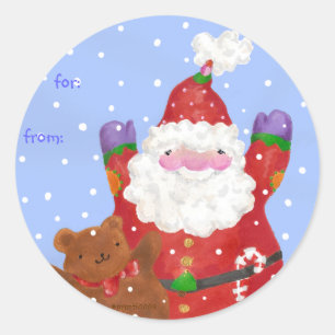 père Noël enneigé heureux et étiquette cadeau en p