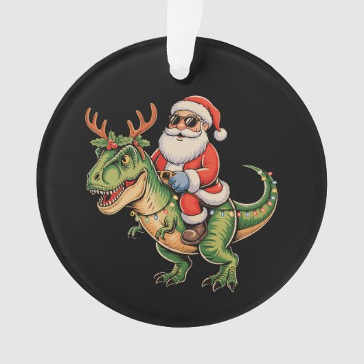 Père Noël équitation Dinosaur T Rex Noël Rétro Noë (devant)