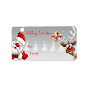 Père Noël Et Cerf Sticker Cadeau De Noël Étiquette