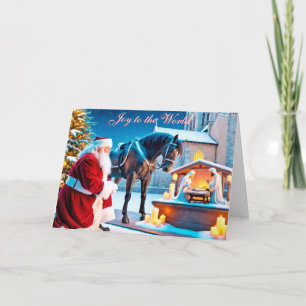 Père Noël et Cheval à la carte de Noël de la Nativ