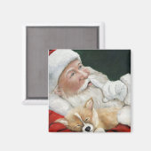 Père Noël et Corgi Pup Magnet de Noël (Recto/Verso)