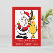 Père Noël et invitation de fête de Noël de Rudolph (Debout devant)