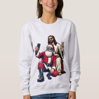 Père Noël et Jésus Selfie Sweatshirt de Noël