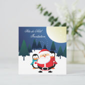 Père Noël et Manchot Fête de Noël invitation (Debout devant)