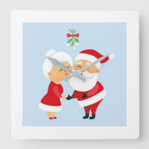 "PÈRE NOËL ET MRS. CLAUS KISSING" HORLOGE DE NOËL