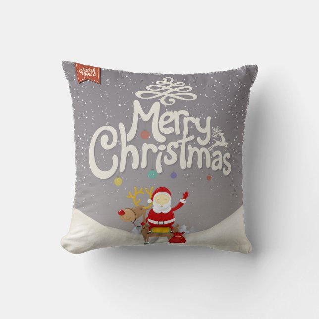 Père Noël et Reindeer Coussin de Noël (Recto)