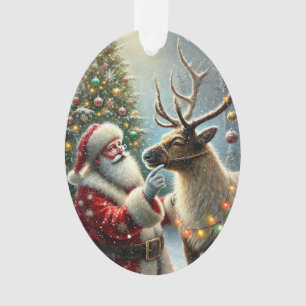 Père Noël Et Reindeer, Forêt Neige, Arbre De Noël