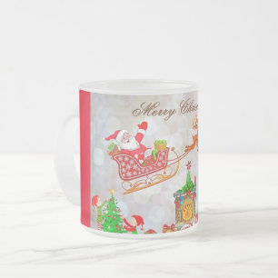 Père Noël et Reindeer Frosted Glass Coffee Mug