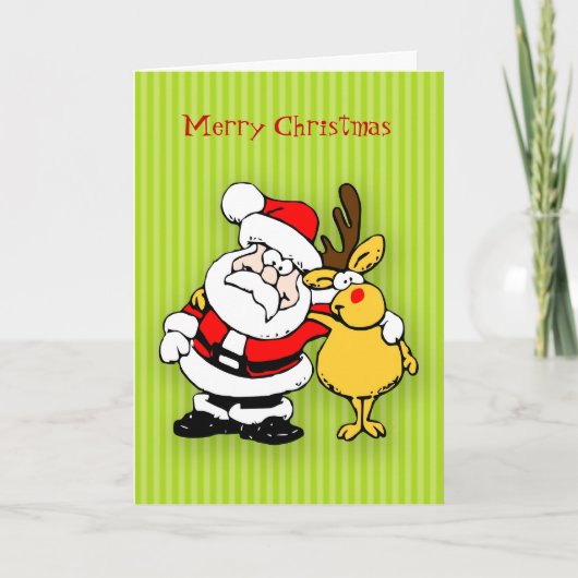 Père Noël et Reindeer jolie carte de Noël (Devant)