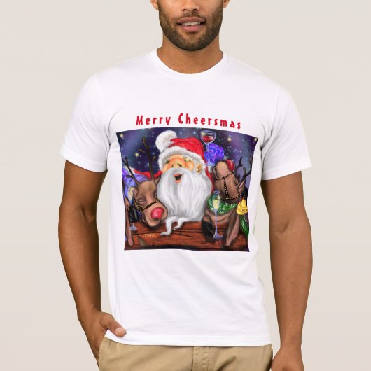 Père Noël et Reindeers Drôle T-shirt de Noël (Devant)