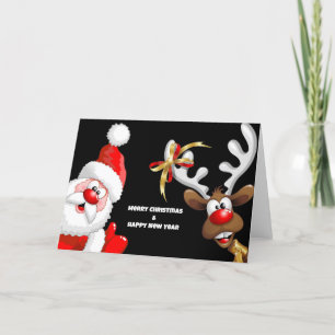 Père Noël et rennes Carte de vacances pliée